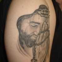 Adorable jesus praying tattoo on shoulder