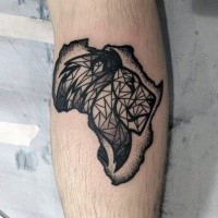 Africa shaped black ink tattoo stylized with lion head