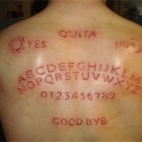 Alphabet and words skin scarification on back