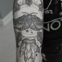 Amazing black gray deat head forearm tattoo