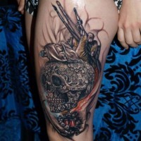 Amazing idea of skull tattoo by Jurgis Mikalauskas