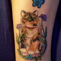 Amazing and cute cat witr butterfly ankle tattoo