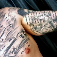Amazing designed realistic big realistic WW2 letters tattoo on chest