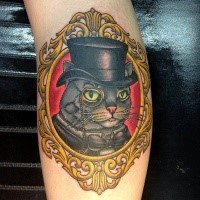 Amazing looking colored tattoo of cat portrait