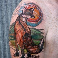 eccezionale carino volpe tatuaggio colorato sulla spalla
