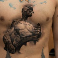 Amazing old cartoon 3D like famous sailor hero tattoo on chest