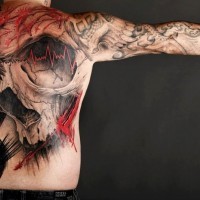 incredibile cranio spazzatura polka tatuaggio sulla schiena