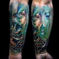 Amazing watercolor portrait of men forearm tattoo