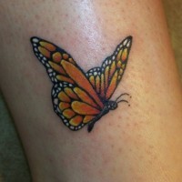 Tatuaje en la pierna,
mariposa amarilla que vuela