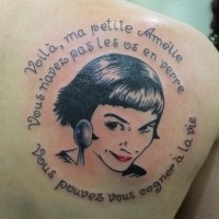 Amelie movie hero cool painted portrait with lettering on shoulder