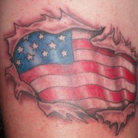 American flag under skin rip tattoo
