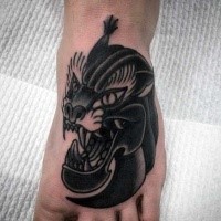 American traditional black ink foot tattoo of black panther