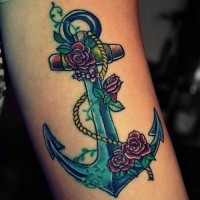 Anchor with roses tattoo