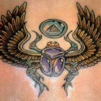 Ancient Egypt themed colored majestic bug with wings tattoo