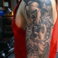 Ancient Greece mythology themed black ink half sleeve tattoo