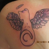 Angel cat tattoo on shoulder