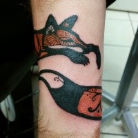 Antic like colored arm tattoo of sleeping fox picture