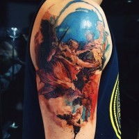 Antiker Malstil mehrfarbiges Schulter Tattoo mit verschiedenen Engeln