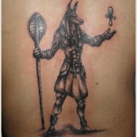 Anubis with ankh in hand tattoo