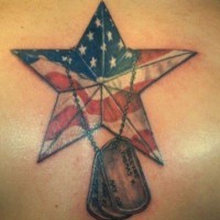Army dog tags and us flag tattoo