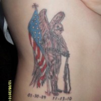 Army guardian angel tattoo on ribs