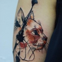 Tatuagem colorida do estilo da arte do gato de vista bonito