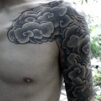 Asian style colored mystic fog tattoo on shoulder