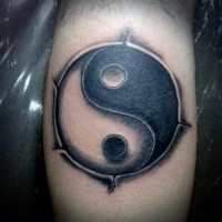 Asian Yin Yang symbol into skin tattoo in 3D style