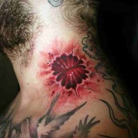 eccezionale 3D realistica morsa  sanguinosa tatuaggio su collo