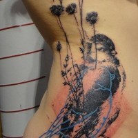 Awesome bird and blue bird contour tattoo on ribs