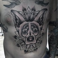 Tatuaje  de perro divertido extraño en el vientre