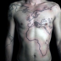 Awesome black ink world map tattoo on whole body
