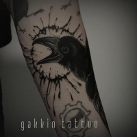 Awesome black raven tattoo by Gakkin