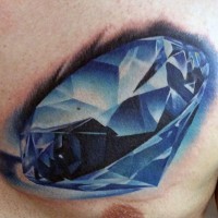 Awesome blue colored pure diamond tattoo on chest