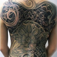 Awesome butterfly witn patterns tattoo on back for girls