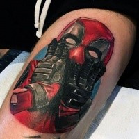 Awesome colored tattoo of screaming Deadpool