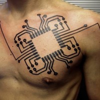 eccezionale computer circuito disadattato tatuaggio su petto