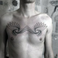 Awesome geometrical style black ink tattoo on chest