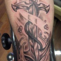 Awesome gray anchor with rope tattoo