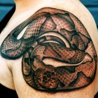 incredibile grande serpente marrone tatuaggio sulla spalla