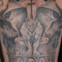 Awesome idea of gargoyle tattoo on whole back