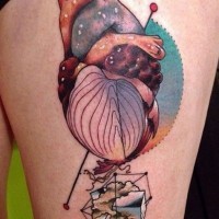 Awesome idea of heart tattoo by Cody Eich on thigh