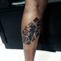 Awesome little black ink bicycle rider tattoo on leg