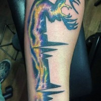 Awesome multicolored heart rhythm like tattoo on arm