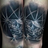 Awesome painted very realistic pure diamond tattoo on leg