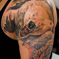 eccezionale orso polare con cani tatuaggio sulla spalla