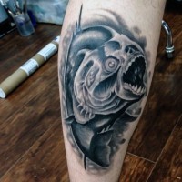Awesome realistic looking piranha fish tattoo on leg