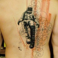 eccezionale stile dipinto meta colorato astronauta con mistico ornamento tatuaggi su tutta schiena