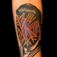 Awesome vintage style geometric faceless portrait tattoo on arm