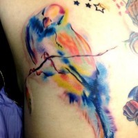 Tatuaje en el costado, pájaro multicolor